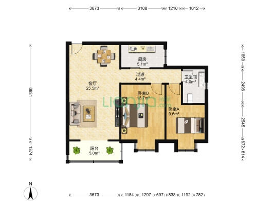 明珠花苑 2室1厅1卫 89平方