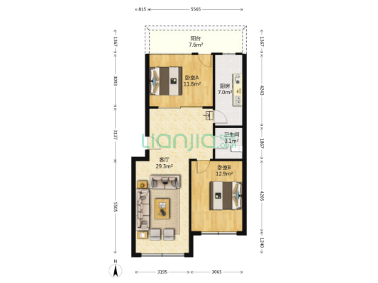 英才家园 2室1厅1卫 63平方