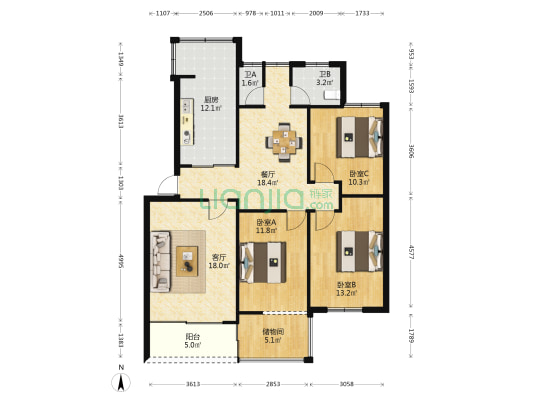 胡湾路二巷 3室2厅2卫 106平方