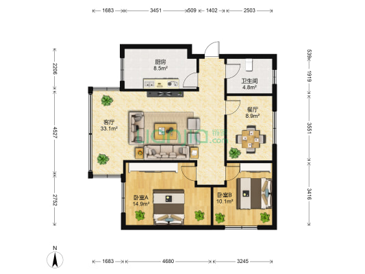 五一路234号 2室2厅1卫 81平方