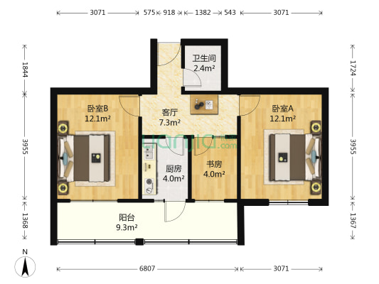 食品厂家属楼（桥头） 3室1厅1卫 54平方