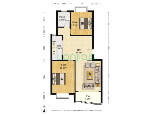 美景雅苑 2室1厅1卫 92平方