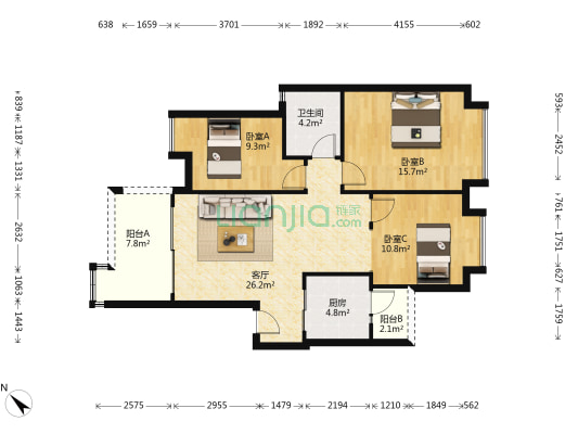 万科四季花城米兰苑 3室1厅1卫 90平方