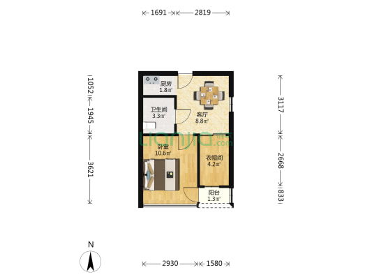 瑞银锦园 1室1厅1卫 44平方