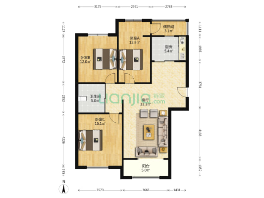 浭阳佳苑 3室1厅1卫 128平方