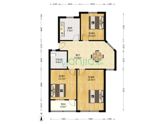 解放西路90-2号 3室1厅1卫 93平方