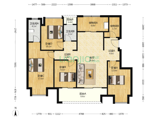万科城市花园锦阅 4室1厅2卫 131平方