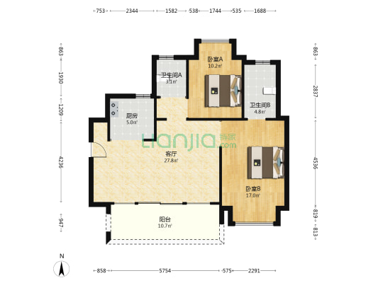 雍锦堰府 2室1厅2卫 99平方