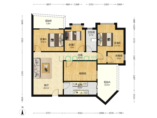 中心花园 3室1厅1卫 118平方