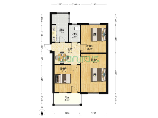 爱民路14号 3室1厅1卫 70平方