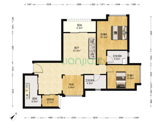 约克郡汀兰 3室1厅2卫 108平方