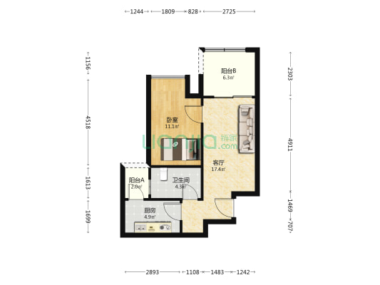 中国摩三期柯榄佳苑 1室1厅1卫 60平方
