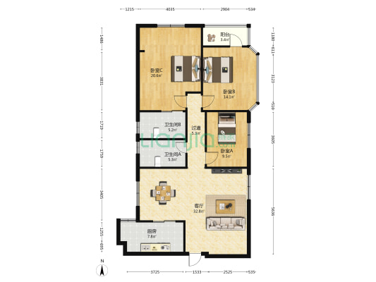 花城锦苑 3室1厅2卫 133平方