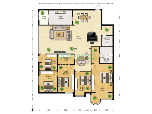 中赢居 6室1厅2卫 216平方