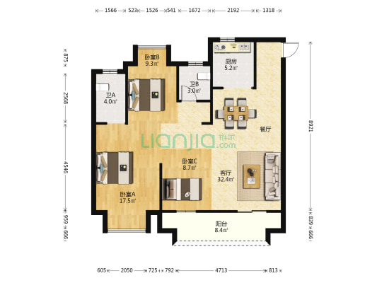 华润置地未来尚城 3室1厅2卫 113平方