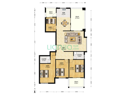 泰源锦园 4室1厅2卫 162平方