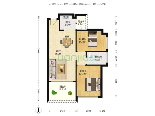 龙林上观二期 2室1厅1卫 77平方