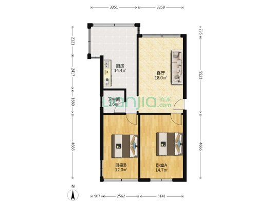 青山路7号 2室1厅1卫 72平方