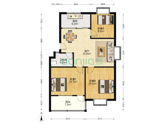 灵山佳苑 3室1厅1卫 100平方