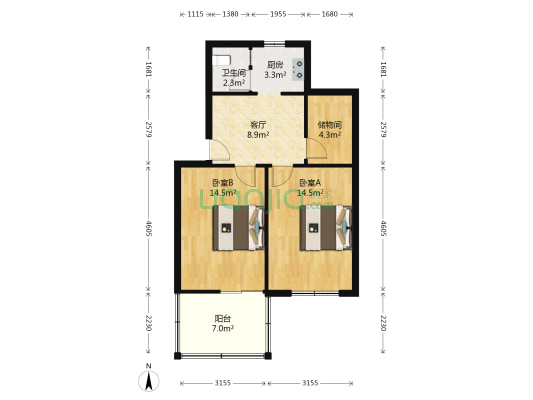 杏林苑 2室1厅1卫 65平方