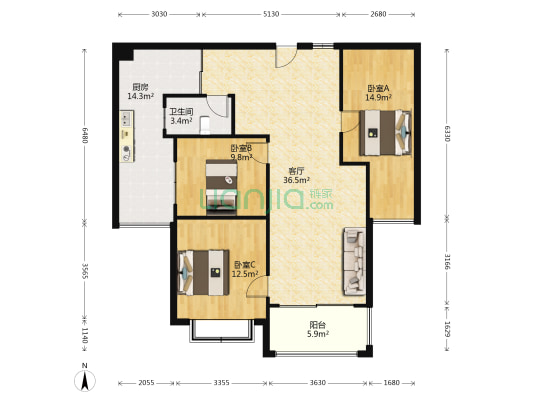 德府方家 3室1厅1卫 110平方