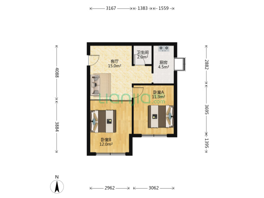 中山大道35号 2室1厅1卫 64平方