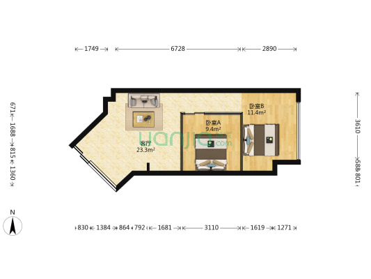 国贸中心 2室1厅0卫 64平方