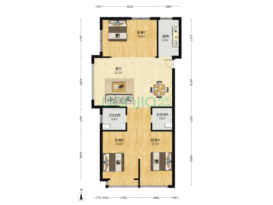 中洪春熙里 3室1厅2卫 122平方