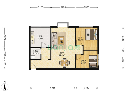 鹤舞青城 2室1厅1卫 77平方