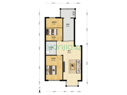 新兴雅居 2室1厅1卫 95平方