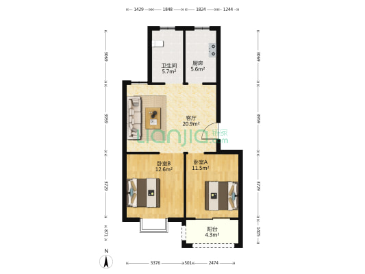 望海源凤凰城 2室1厅1卫 75平方