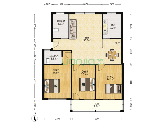 福乐小区 3室1厅2卫 119平方