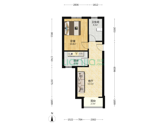 明瑞园 1室1厅1卫 52平方