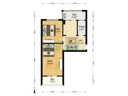 抚琴西路南一巷1号 2室1厅1卫 53平方