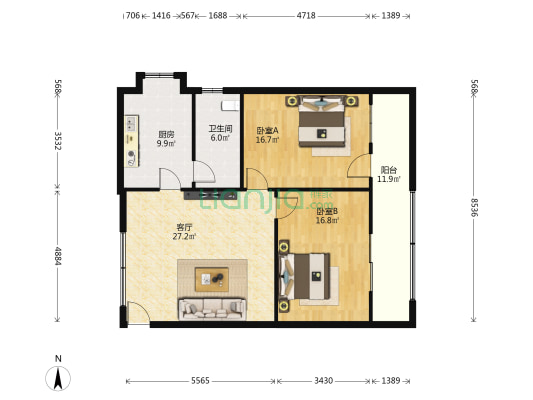 供电公司检修公司长虹路家属院 2室1厅1卫 103平方