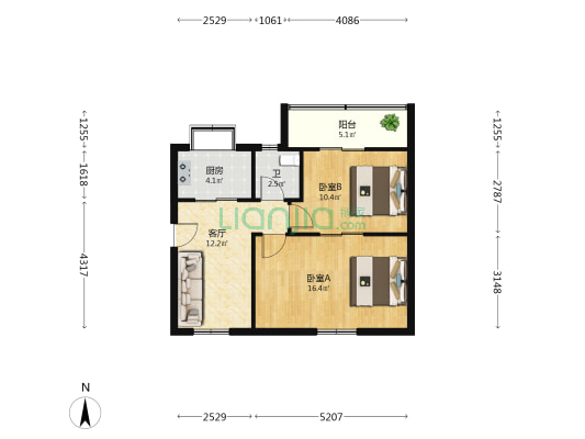 粮道大巷36号 2室1厅1卫 63平方