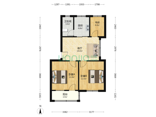 钢联居住区 3室1厅1卫 70平方