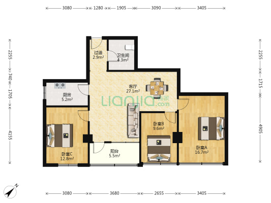 钰泉大厦 3室1厅1卫 106平方