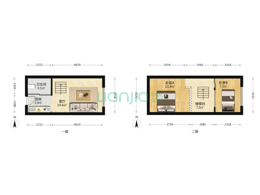 华远海蓝郡 2室1厅1卫 34平方