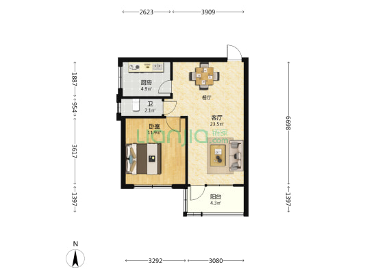 青州卷烟厂典式楼宿舍区 1室1厅1卫 53平方