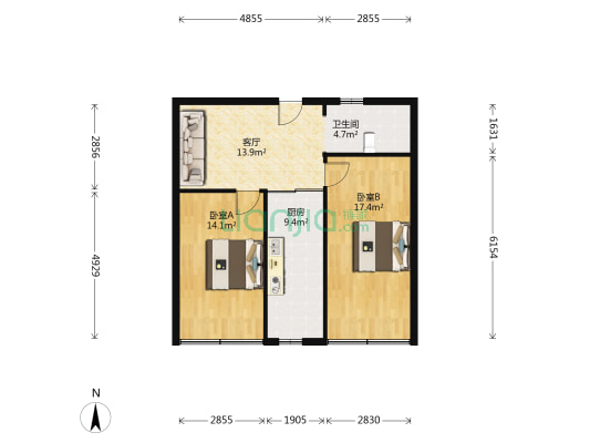渡江路六十四号 2室1厅1卫 70平方