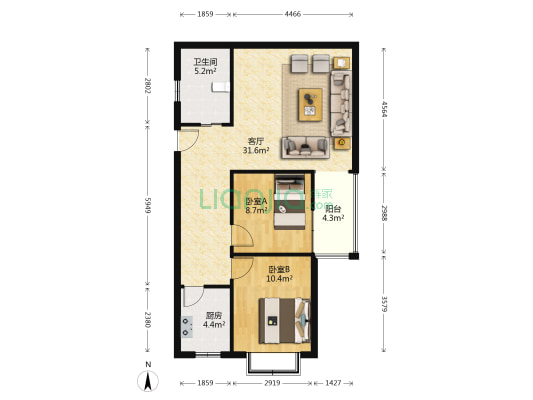 恒福苑 2室1厅1卫 80平方