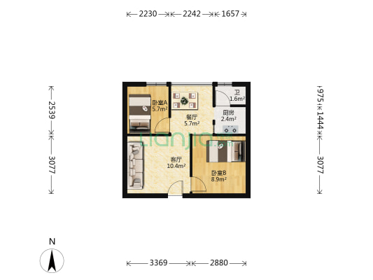富景大厦 2室2厅1卫 41平方