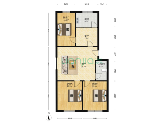 站西小区教师安居楼 3室2厅1卫 108平方