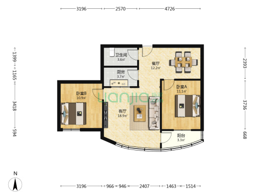 金景大厦 2室2厅1卫 74平方
