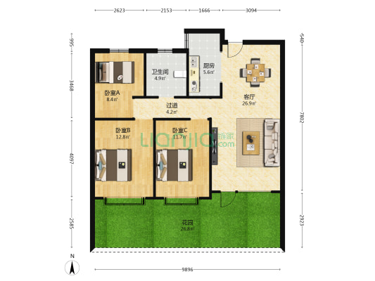 天庆蓝色港湾二期 3室1厅1卫 105平方