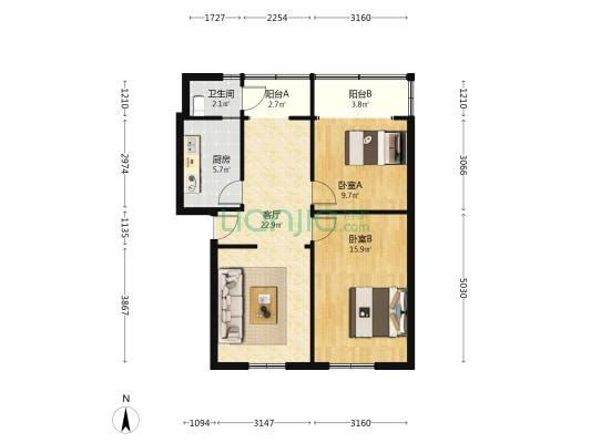 辰居路100号 2室1厅1卫 56平方