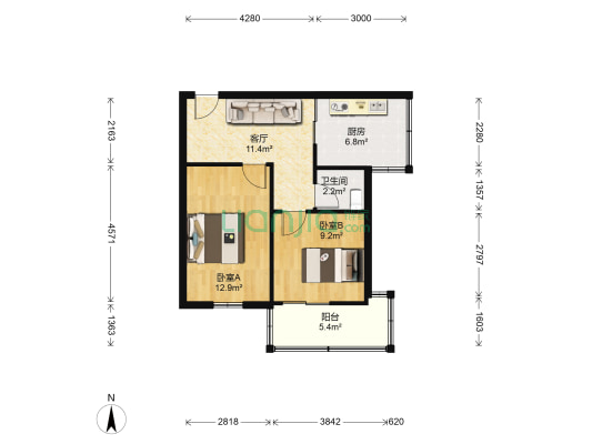 电力小区 2室1厅1卫 54平方