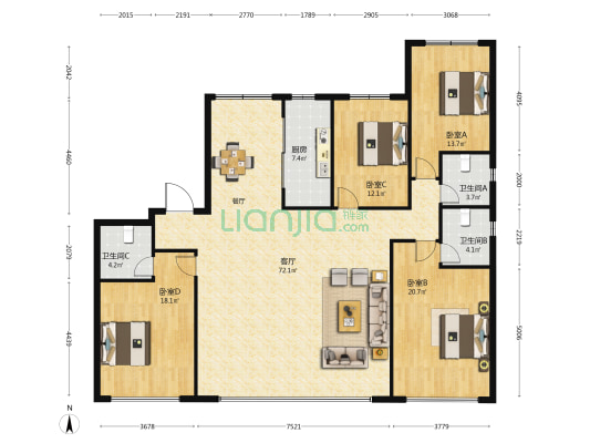 润诚·外滩华府 4室1厅3卫 194平方