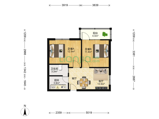 禾祥西路182号以上 2室1厅1卫 63平方